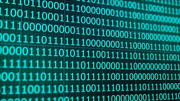 Binary computer code on blue background abstract illustration Abstract futuristic cyberspace with binary code