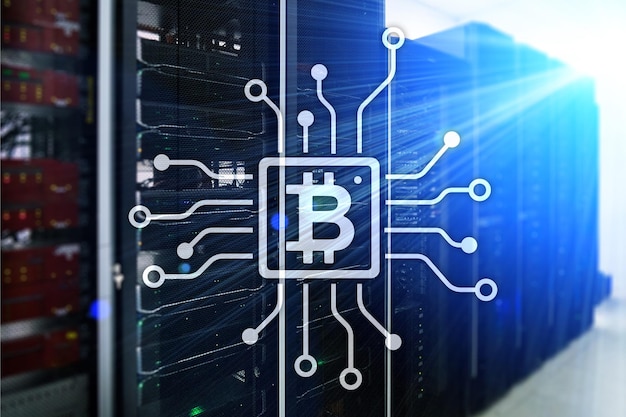 bitcoin blockchain concept on server room background