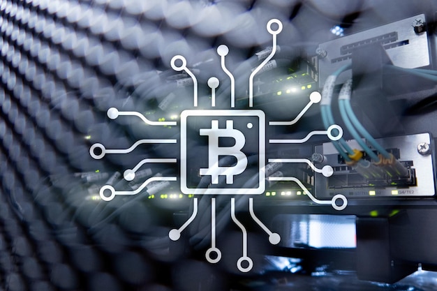 Bitcoin Blockchain concept on server room background