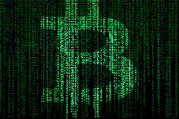 Bitcoin sign on green matrix 