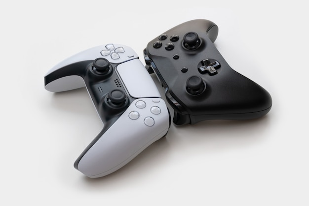 Black and white next gen game controllers isolated