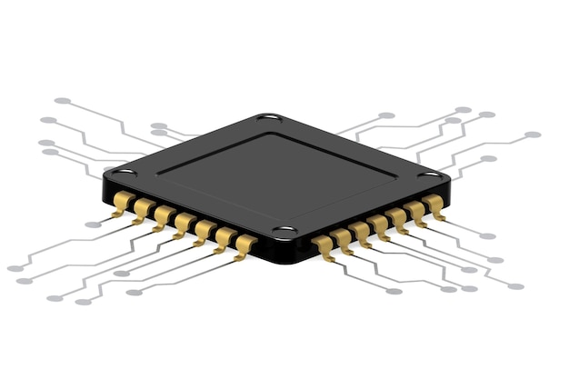 Black computer processor on white background