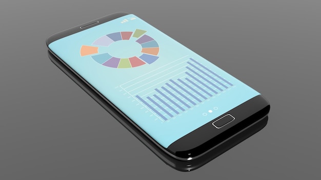 Black smartphone edge with Bar Chart Graph on screen isolated on black