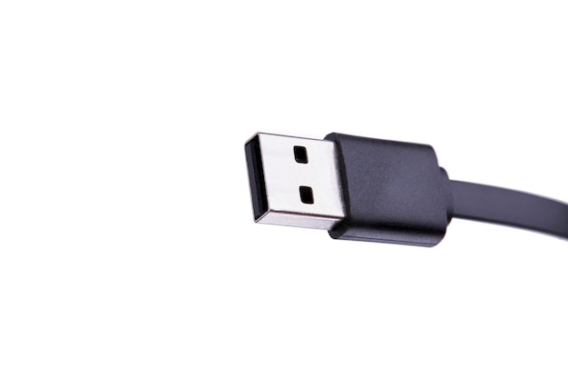 black usb type-a cable on a white. copy space for design. hardware concept
