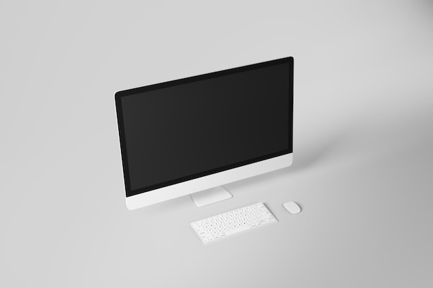 blank black modern monitor of white computer at abstract light background 3d rendering