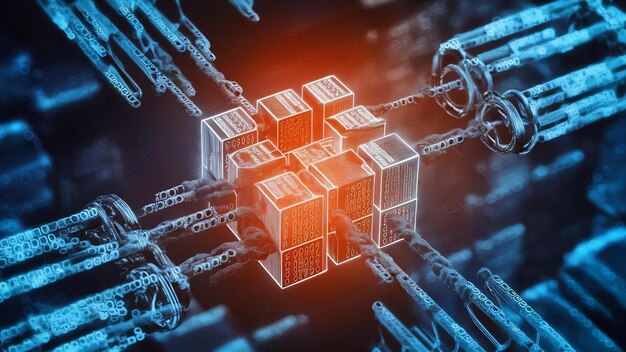 Block chain concept big data binary code futuristic information technology data flow
