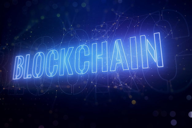 blockchain concept on abstract blue background 3d rendering