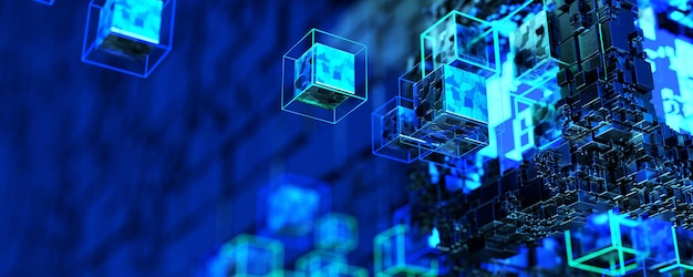 Blockchain technology Machine learning Data background Big data Database Abstract background from blocks 3D rendering