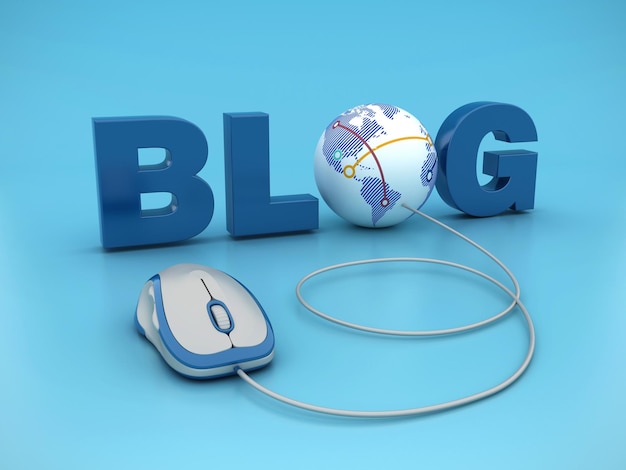 BLOG 3D Word with Globe World and Computer Mouse
