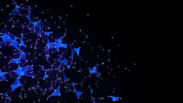 Blue abstract background with connection lines dots and triangles Technology network connection Digital structure of particles 3D rendering