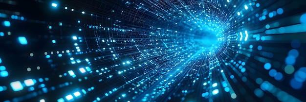 Blue binary code tunnel technology background
