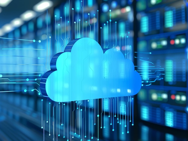 Blue cloud computing concept with circuit board