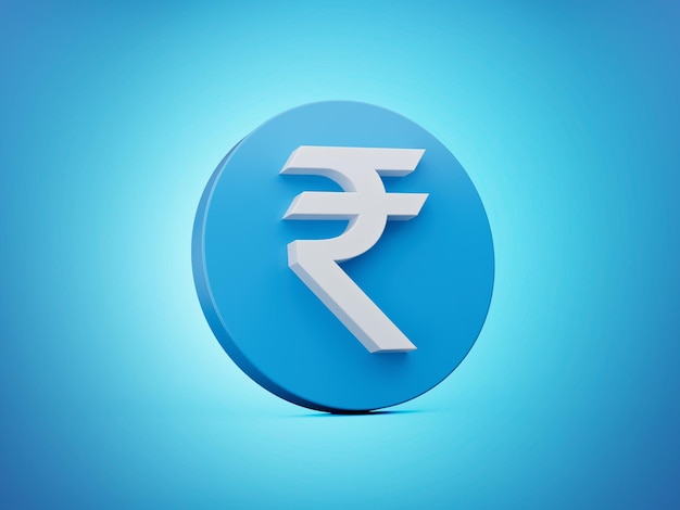 Blue Currency icon symbols sign Indian Rupee INR 3d illustration Blue background