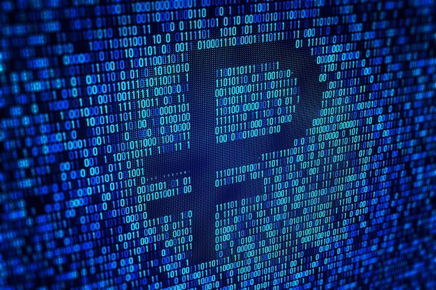 blue digital binary code on a screen visualizing data and cyber concept on a dark background 3d rendering