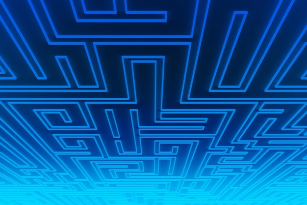 Blue geometric background with neon maze