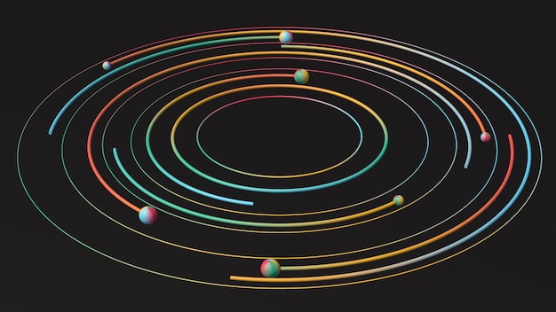 Blue, green, red, yellow circles and balls. Abstract illustration, 3d render, close-up.