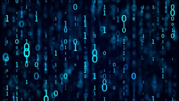 Blue matrix background Stream of binary code Falling numbers on dark backdrop Digital computer code Coding and hacking 3D rendering