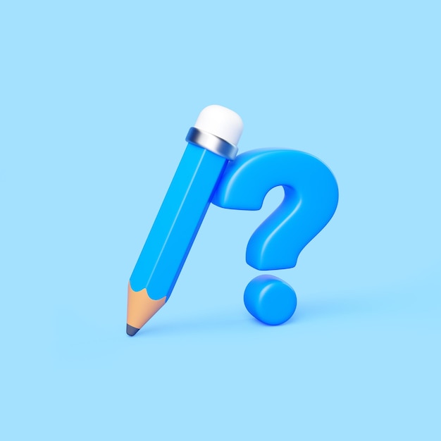 Blue Pencil and Question Mark 3D Illustration