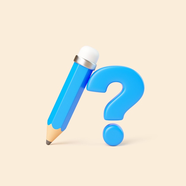 Blue Pencil and Question Mark on Beige Background