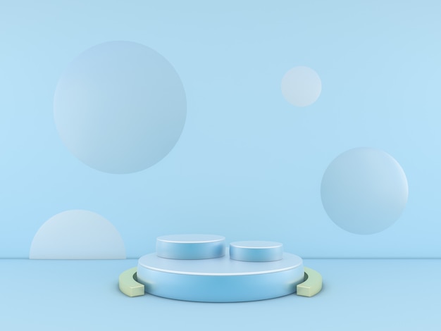 Blue podium minimal on blue color background for product. 3d rendering