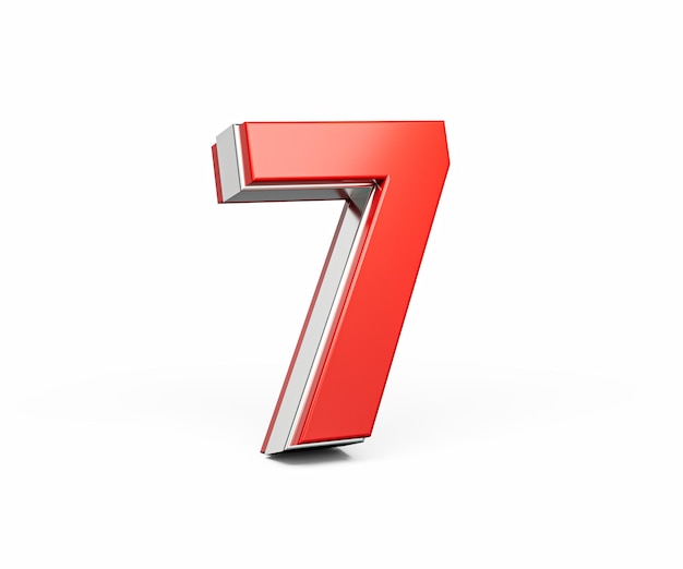 bold vibrant red number seven number 7 with sleek metallic gleam on white background 3d illustration