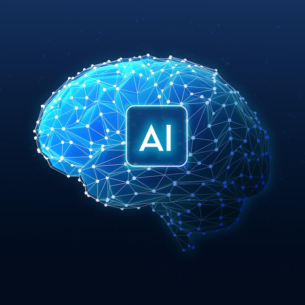 brain low polygon Artificial intelligence concept 3d illustration on dark background