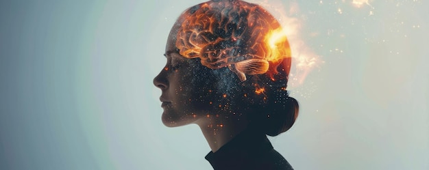 brain on the background of a woman