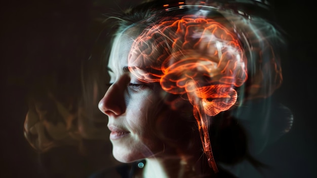 brain on the background of a woman
