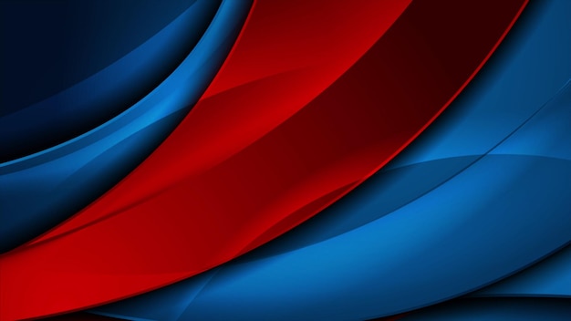 Bright blue and red abstract glossy waves corporate background