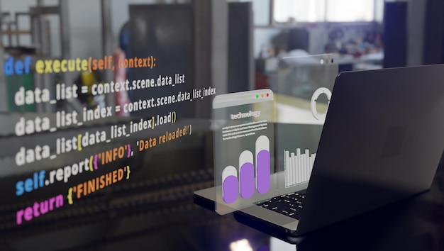 Business Analyst Using Computer and Dashboard for Data Analysis and Management System with KPI and M