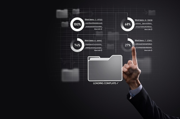 Business developer hand using board framework on virtual modern computer showing innovation Agile software development lean project management tool fast changes concept.Document Management System DMS