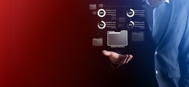Business developer hand using board framework on virtual modern computer showing innovation Agile software development lean project management tool fast changes concept.Document Management System DMS.