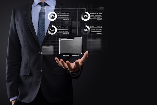 Business developer hand using board framework on virtual modern computer showing innovation Agile software development lean project management tool fast changes concept.Document Management System DMS