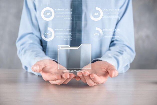 Business developer hand using board framework on virtual modern computer showing innovation Agile software development lean project management tool fast changes concept.Document Management System DMS.