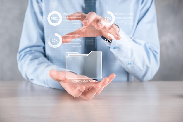 Business developer hand using board framework on virtual modern computer showing innovation Agile software development lean project management tool fast changes conceptDocument Management System DMS