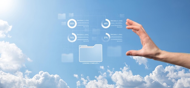 Business developer hand using board framework on virtual modern computer showing innovation Agile software development lean project management tool fast changes conceptDocument Management System DMS
