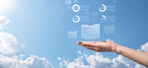 Business developer hand using board framework on virtual modern computer showing innovation Agile software development lean project management tool fast changes conceptDocument Management System DMS