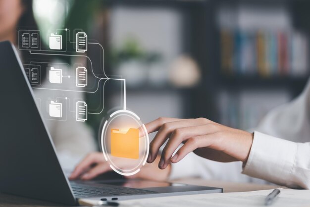 business people use laptops working through an online networkto analyze and improve corporate strate