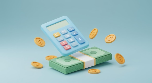Business style financial pictures with calculator currency elements3d rendering