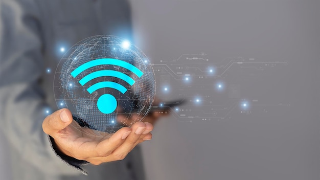 Business using smartphone with wifi iconbusiness communication concept
