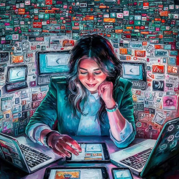 Business woman amp Man laptop using Social media Marketing concept close up on man hand using tab