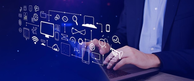 Businessman and fingerprint scanning unlock and access to business data network Cloud Biometric id