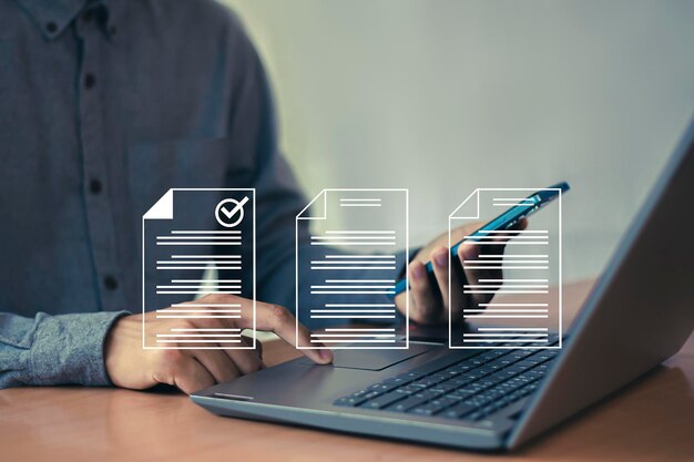 Businessman checks digital checklist documents
