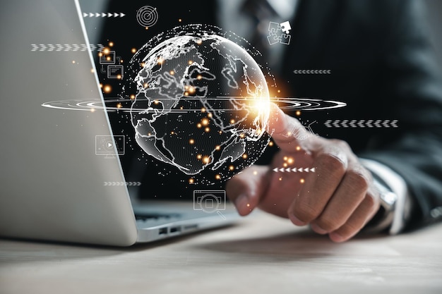 businessman holding Global network connection