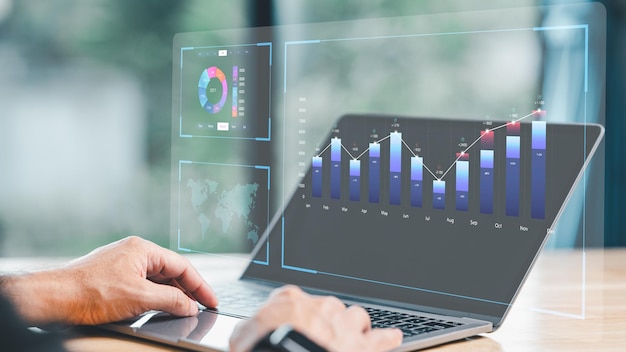 businessman is analyzing positive 202 indicators of business growth concept businessman analyzing