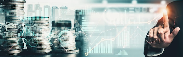 Businessman working with digital finance business graph of perceptive technology
