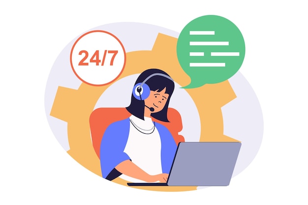 Call center web concept with flat cartoon people for website design