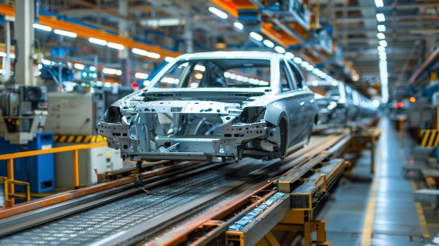 car factory conveyor workers assembling cars