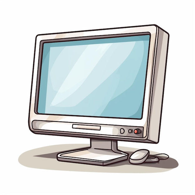 cartoon computer monitor with mouse and keyboard on white background generative ai