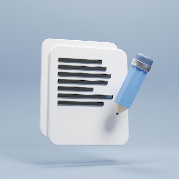 cartoon style paper sheet with pencil icon on 3d rendering 3d illustration icon for website design presentation